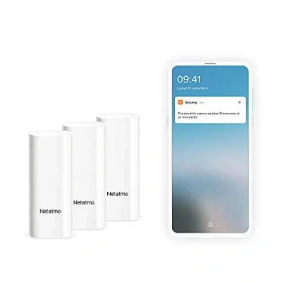 Immagine di Netatmo Sensori Intelligenti per Porte e Finestre Netatmo, wireless, monopezzo, confezione da 3, rilevamento di vibrazione, DTG IT