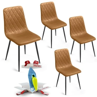 Immagine di Sedia da Pranzo Set di 4 Giallo Ocra Velluto Gambe in Metallo Soggiorno Divano Cucina Acciaio Inox