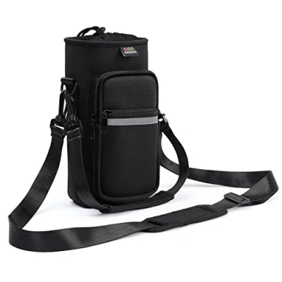 Immagine di Nuovoware 40 oz Borsa per Borraccia in Neoprene, Custodia Bottiglia con Tracolla Regolabile Maniglia, Portatile Porta Ciclismo da Escursionismo Campeggio Nero