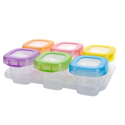 Immagine di Ounona Contenitori per la congelazione di pappe neonati, 6 unità, da 60 ml, con vassoio freezer, senza BPA, in colori assortiti