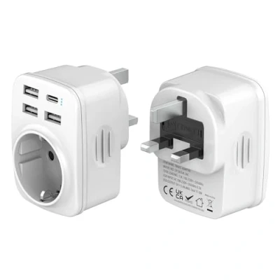 Immagine di Hoppac Adattatore Presa Inglese,Adattatore Spina Inglese Con 3 USB A e 1 C,5 in Multifunzionale Italiana,Adatto Per Regno Unito,Irlanda,Singapore,Dubai,Tipo G
