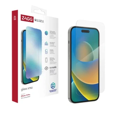 Immagine di ZAGG InvisibleShield Glass XTR2 Pellicola proteggi schermo per iPhone 14 Pro, in vetro temperato, antiurto, antimicrobica, sensibile al tocco, trasparente