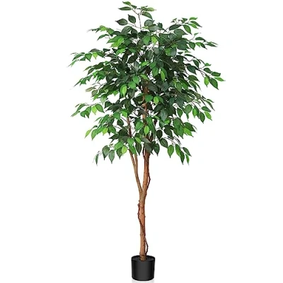 Immagine di Kazeila Piante Finte da Interno 150cm Ficus Artificiale con Tronchi Naturali Artificiali ideali per la Decorazione casa Soggiorno