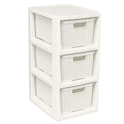 Immagine di BranQ Home essential Scaffale in rattan, plastica PP, 29,5 x 24 48,7 cm, colore crema