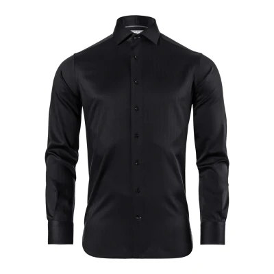 Immagine di Vincenzo Boretti Gerader Schnitt BÜGELFREI Fischgrat Camicia elegante, Uomo, Taglia: 45/46, Schwarz