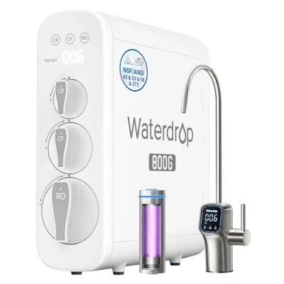 Immagine di Waterdrop Osmosi Inversa Sistema, 800 GPD a Flusso rapido, Certificato NSF/ANSI 58, 3:1 da Puro Scarico, Riduzione TDS, WD G3P800