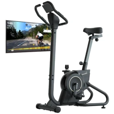 Immagine di Skandika Cyclette estática Cycling P6 H 32 livelli di resistenza elettrica, fino a 200 cm, display LED, Bluetooth, controllo tramite app con Kinomap, supporto per tablet