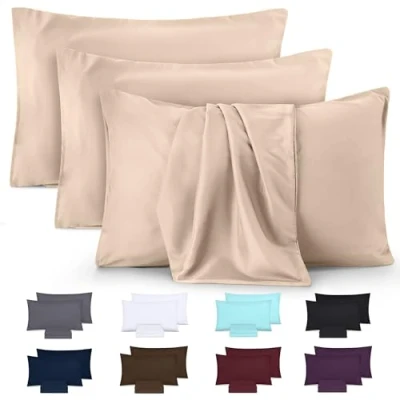 Immagine di Utopia Bedding Federe Set Di 4 50 x 80 Cm Copricuscino In Poliestere Morbida Spazzolata Microfibra Con Chiusura A Busta Beige