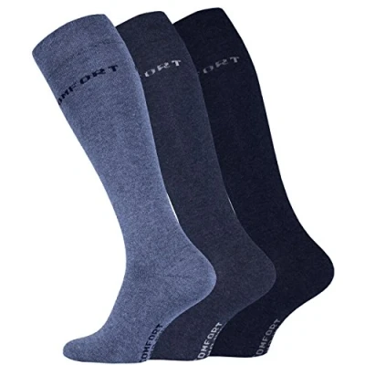 Immagine di VCA Calze al ginocchio da uomo (3 paio) in cotone con elastico confortevole, sfumature di blu, 39 42