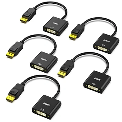 Immagine di BENFEI Adattatore DisplayPort a DVI, 5 Confezioni da DP DVI placcato in oro (maschio femmina) compatibile per Lenovo, Dell, HP e altri marchi