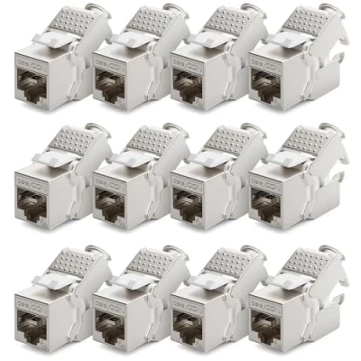 Immagine di deleyCON 12x Modulo Keystone Presa CAT 6a STP RJ45 Completamente Schermata Senza Attrezzi Grazie al Montaggio a Innesto 500Mhz 10GBit/s