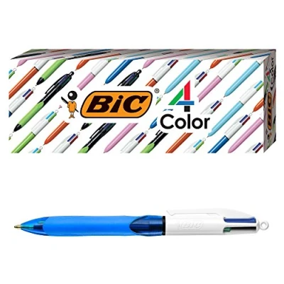 Immagine di BIC 4 Color Grip Ballpoint Pen, Blue Barrel, Medium Point (1.0mm), Assorted Inks, 3 Count