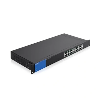 Immagine di Linksys LGS124P EU Switch di rete Gigabit PoE non gestito a 24 porte, 120 W tramite 12 porte PoE+, per aziende, uffici, sorveglianza IP, sdoppiatore Ethernet con chassis in metallo