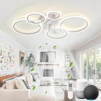 Immagine di KeLuKes Ventilatore da Soffitto con Luce Compatibile Alexa e Google Assistant, 100cm Lampadario Soggiorno, Reversibile Dimmerabile Timer Silenzioso Anello Ventilatore, Bianco