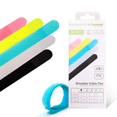Immagine di Avantree Fascette per Cavi Fermacavi Confezione da 20 pezzi in Colorati e Riutilizzabili, Sistema a Cappio, Design Speciale Organizzare i sulle Scrivanie su Mobili TV