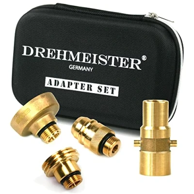 Immagine di Drehmeister Set di adattatori GPL Adattatore Serbatoio M16 con Custodia Tutti Gli Europa Autogas (M16/W21.8/Extra Lungo)