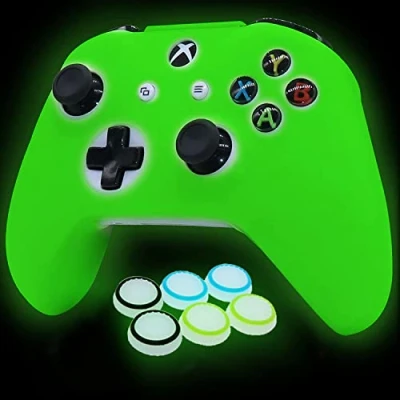 Immagine di HLRAO Glow in the dark Cover silicone per controller Xbox One S/X, custodia protettiva gomma morbida antiscivolo S/X con 6 cappucci impugnatura dark.