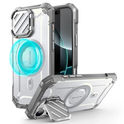 Immagine di SUPCASE Cover per iPhone 16 Pro Max 2024 con Fotocamera (UBMag XT), [Compatibile MagSafe] [Cavalletto Integrato] Custodia Magnetica Resistente (Bianco)