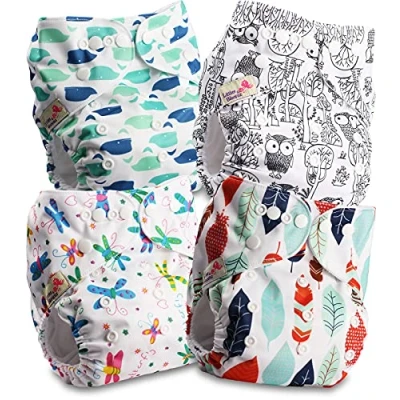 Immagine di Littles and Bloomz FLP2 0409 Pannolino lavabile per bambini, riutilizzabile, con bottoni a pressione standard, confezione da 4 pannolini