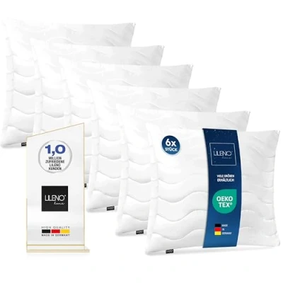 Immagine di Lileno Home Imbottitura per cuscino, 80 x cm, set da 6 pezzi, cuscino interno trapuntato, chi soffre di allergie, in microfibra, come decorativo e divano, lavabile a 40 C