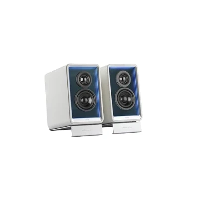 Immagine di Edifier QR65 Altoparlanti per monitor attivi, 70 Watt, con effetti di luce RGB, 3 porte USB TurboGaN ricarica rapida e uscita subwoofer, bianco