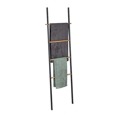 Immagine di Relaxdays Scala Porta Asciugamani, Vestiti, Portasciugamani in Legno e Acciaio, 4 Pioli, Muro, HLP 171x50x3cm, Antracite, 70% 30%