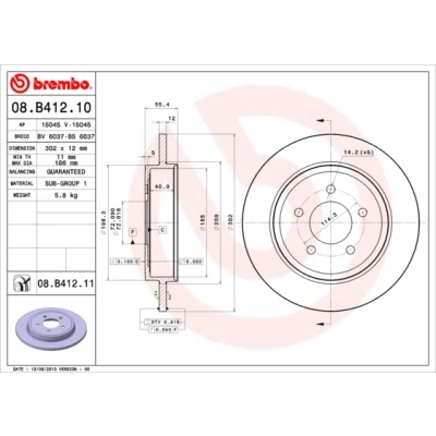 Immagine di BREMBO COATED DISC LINE 08.B412.11 Disco freno 302 12 5 pieno rivestito FORD USA: Escape II