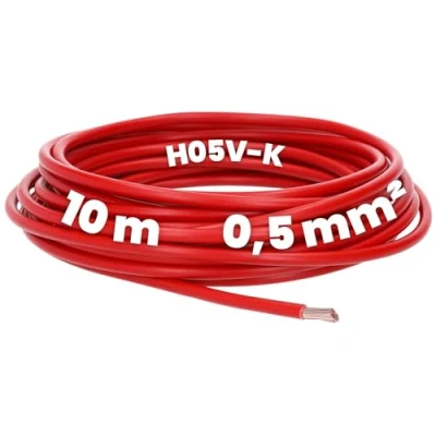 Immagine di Kalitec H05V K cavo rosso, 0,5 mm², lunghezza 10 metri, utilizzabile come di cablaggio, unipolare flessibile rivestito in PVC, commutazione