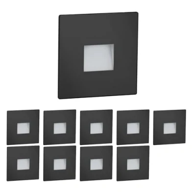 Immagine di ledscom.de 10 LED luce per scale/apparecchio da incasso a parete FOW interni ed esterni, downlight, angolare, nero, 85 x mm, bianco caldo