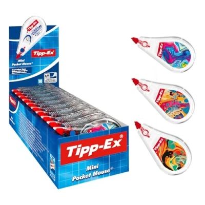 Immagine di Tipp Ex, Mini Pocket Mouse, Bianchetto a Nastro con Decorazioni Assortite ad Asciugatura Rapida, Correttori 6m x 5mm, BIC, 10 Unità