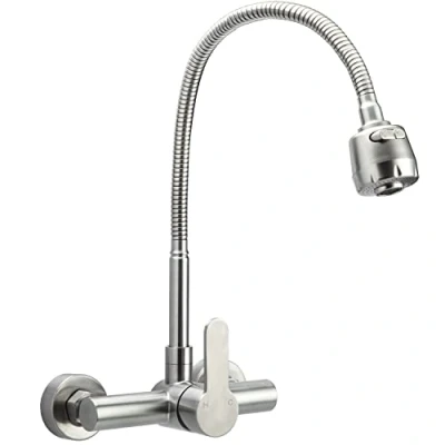 Immagine di Rubinetto da Cucina a Muro, 360 Cucina, Girevole Rubinetti, Miscelatore Monocomando (Argento spazzolato)