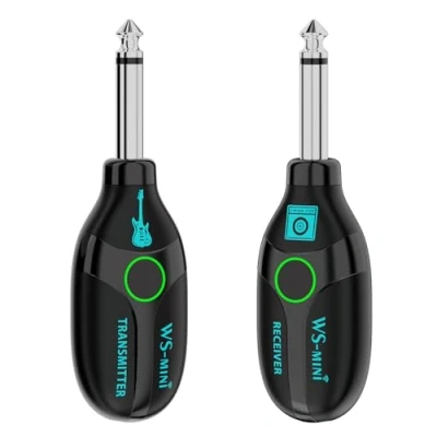 Immagine di Sistema wireless per chitarra, trasmettitore audio digitale ricaricabile a bassa latenza, adattatore chitarra elettrica, basso e strumenti fiato (nero)