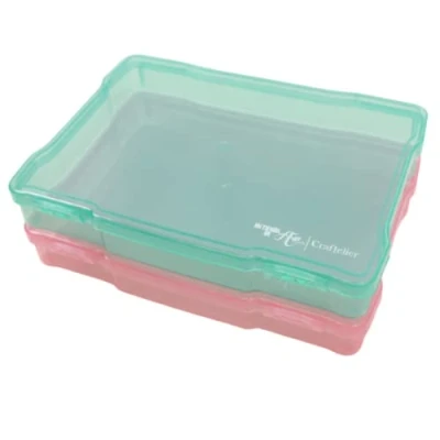 Immagine di Craftelier Set di 2 scatole organizzative per i materiali scrapbooking e artigianato Dimensioni circa 19,8 x 14,6 3,1 cm (7,80&quot; 5,75&quot; 1,22&quot;) Colori rosa turchese traslucidi