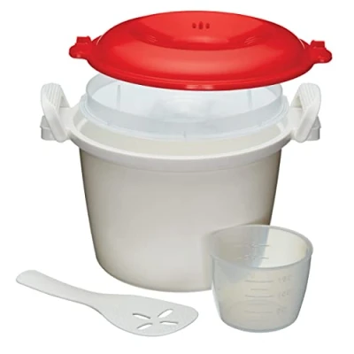 Immagine di KitchenCraft, Cuocino per Riso a Microonde 1.5L, in Plastica Senza BPA, Contenitore Colore Bianco Rosso