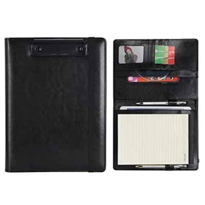 Immagine di Wonderpool A5 Appunti in PU pelle Partfolio Notepad Porta moduli Intervista Planner Meeting Scrittura Padfolio File documenti per ufficio Viaggi Scuola Hotel Ospedale (A5,Nero)
