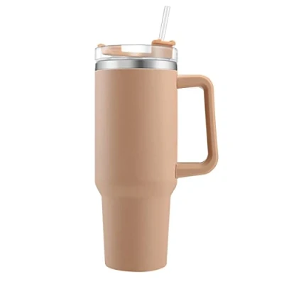 Immagine di Onezebra Tazza isolata sottovuoto in acciaio inox, Termiche Bottiglia d&#039;acqua da 40 once con manico e cannuccia ，tazza viaggio a prova di perdite Curry