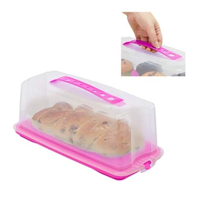 Immagine di Relaxdays Contenitore per Dolci, Rettangolare, con Manico, Plum Cake &amp; Torte HxLxP: 15x37x16 cm, Pink/Trasparente