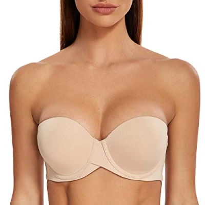 Immagine di MELENECA Donna Push Up Reggiseno Senza Spalline Invisibile con Ferretto Beige 3D