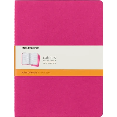 Immagine di Moleskine Cahier Journal, Set 3 Quaderni a Righe, Copertina in Cartoncino con Cucitura Cotone Visibile, Colore Rosa, Formato Extra Large 19 x 25 cm