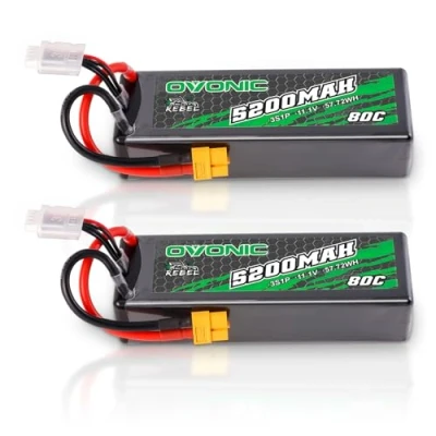 Immagine di OVONIC Batteria Lipo 3S 80C 5200mAh 11.1V con custodia rigida XT60 per RC Car Monster Truck Truggy Buggy Hobby(2 pezzi)