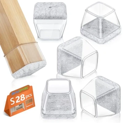 Immagine di 28 Pezzi Feltrini per Sedie Quadrati, Gommini in Silicone con Feltro, Elastiche Protezione Gambe Delle Antigraffio (Fit:23 29mm)