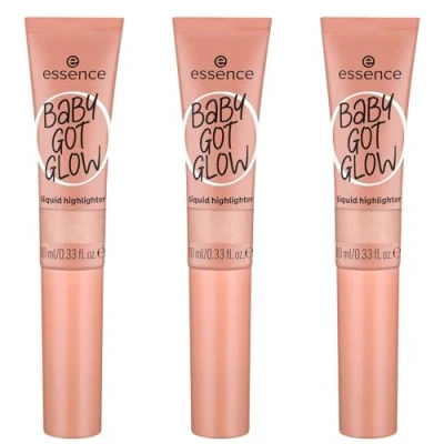 Immagine di Essence Baby GOT Glow Liquid highlighter, n. 10, oro, definendo, risultato espresso, facile da rimuovere, lucido, vegano, senza parabeni, particelle di microplastica, confezione 3 (3 x 10 ml)