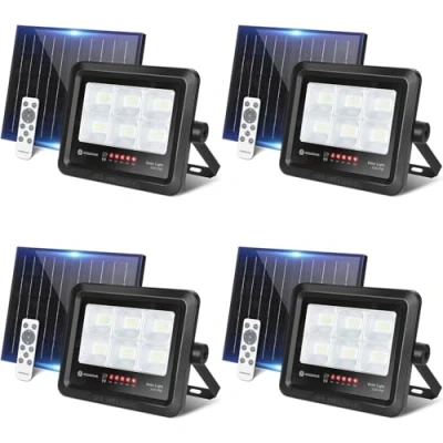 Immagine di Aigostar Faretto LED Esterno con Pannello Solare 50W 4 pezzi, Luce Bianca 6500k. Telecomando. Grado di Protezione IP65, Regola la Luminosità è Funzione Timer