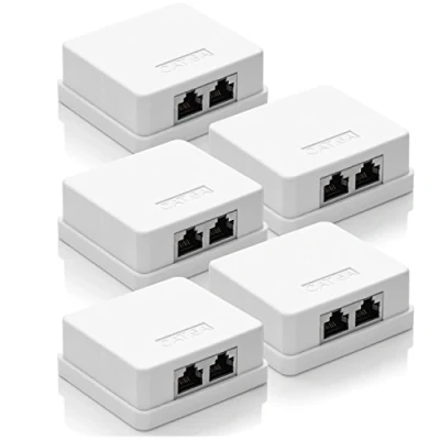 Immagine di deleyCON 5x Presa Rete CAT 6a 2x Connessioni di RJ45 FTP Protetto Montaggio Semplice 10 Gbit Ethernet LAN Cavi Patch Bianco