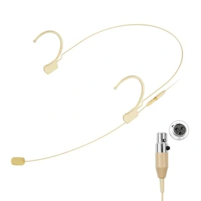 Immagine di KIMAFUN Microfono Archetto Headset Microphone Professionale a Doppio Gancio per L&#039;orecchio Condensatore Compatibile con Wireless System Bodypack Transmitter, Connettore Mini XLR TA3F, Beige, HC 810 D3