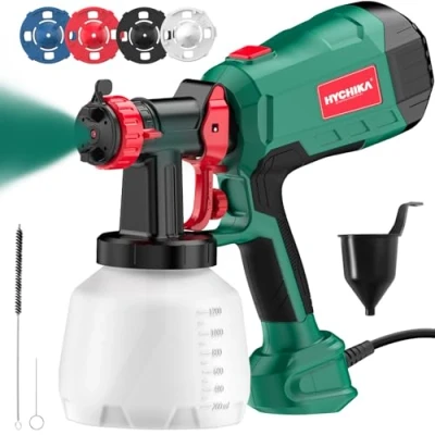 Immagine di HYCHIKA Pistola per verniciare da 600W, a spruzzo HVLP con contenitore 1200ml, 4 ugelli, 3 modalità, ideale la verniciatura di mobili, recinzioni, pareti, fai te
