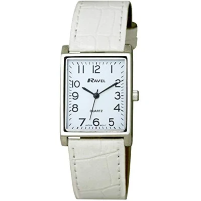 Immagine di Ravel Orologio rettangolare tradizionale unisex con quadrante numerico trasparente color argento/blanco