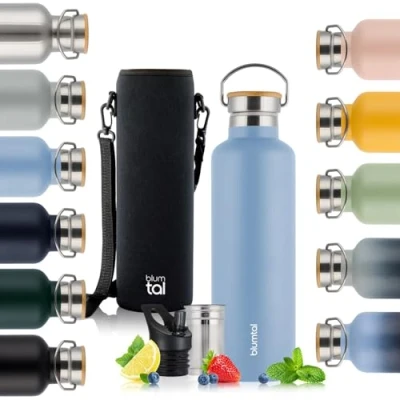 Immagine di Blumtal thermos 750ml bottiglia a doppia parete in acciaio inox isolata priva di BPA Grigio blu