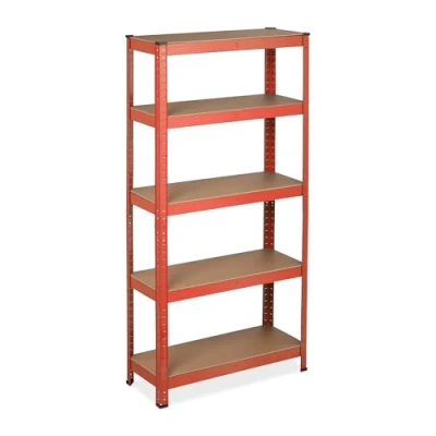 Immagine di Relaxdays Scaffale con Sistema a Incastro, fino 875 kg , Scaffalatura ad Alta Portata 5 Ripiani, 151x75x30 cm, Rosso