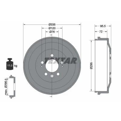 Immagine di TEXTAR 94043900 Freni a Tamburo senza cuscinetto ruota, bullone fissaggio mozzo portaruota 335 VOLKSWAGEN: Amarok Pick up